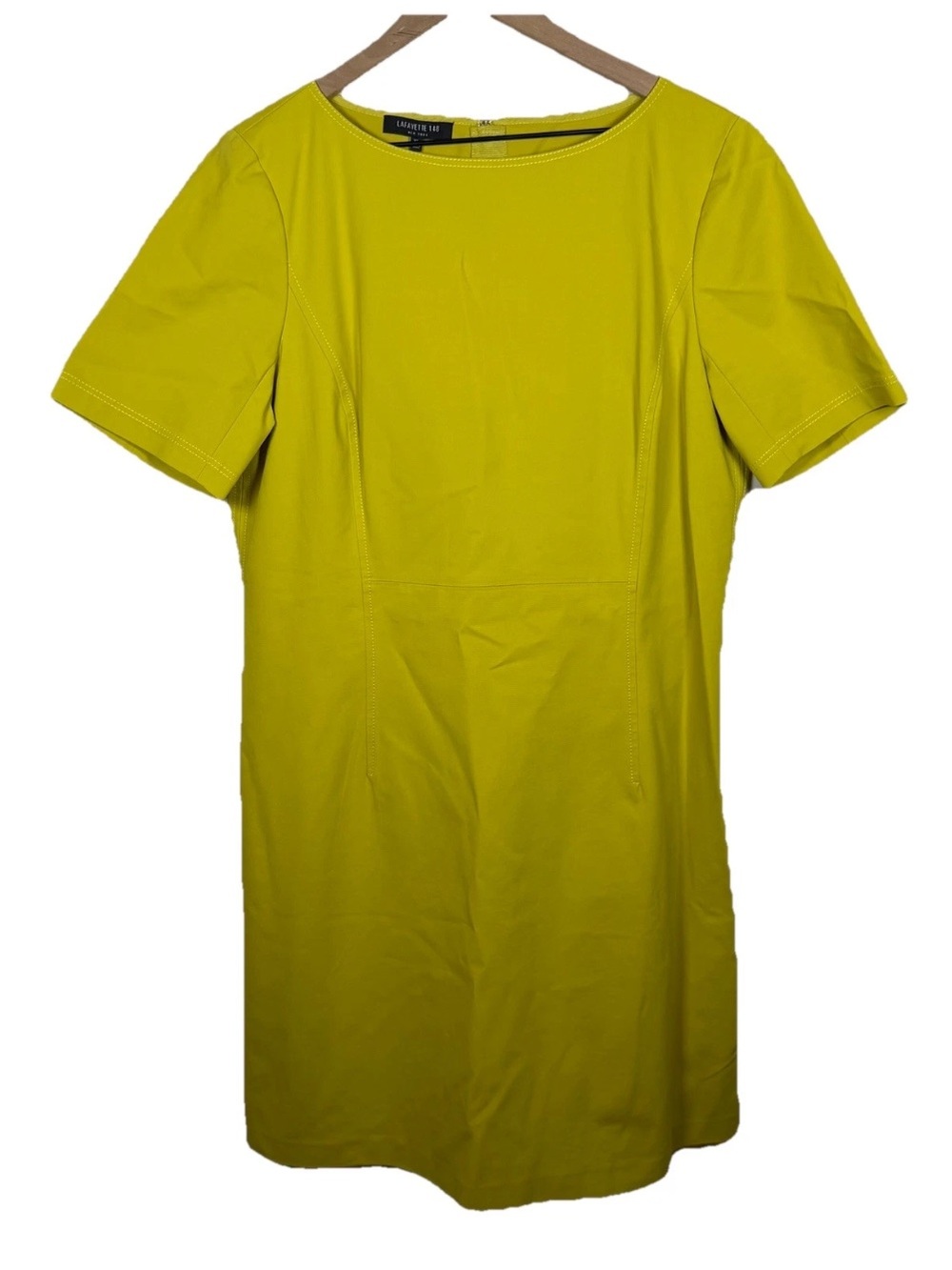 Lafayette 148 XL Yellow Shift Dress Stretch Cotton Short Sleeve Chic Office